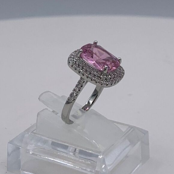 Ring, NWOT, solid 925, pink topaz, halo, sz 6 and 9, feminine, classic, - Picture 8 of 15